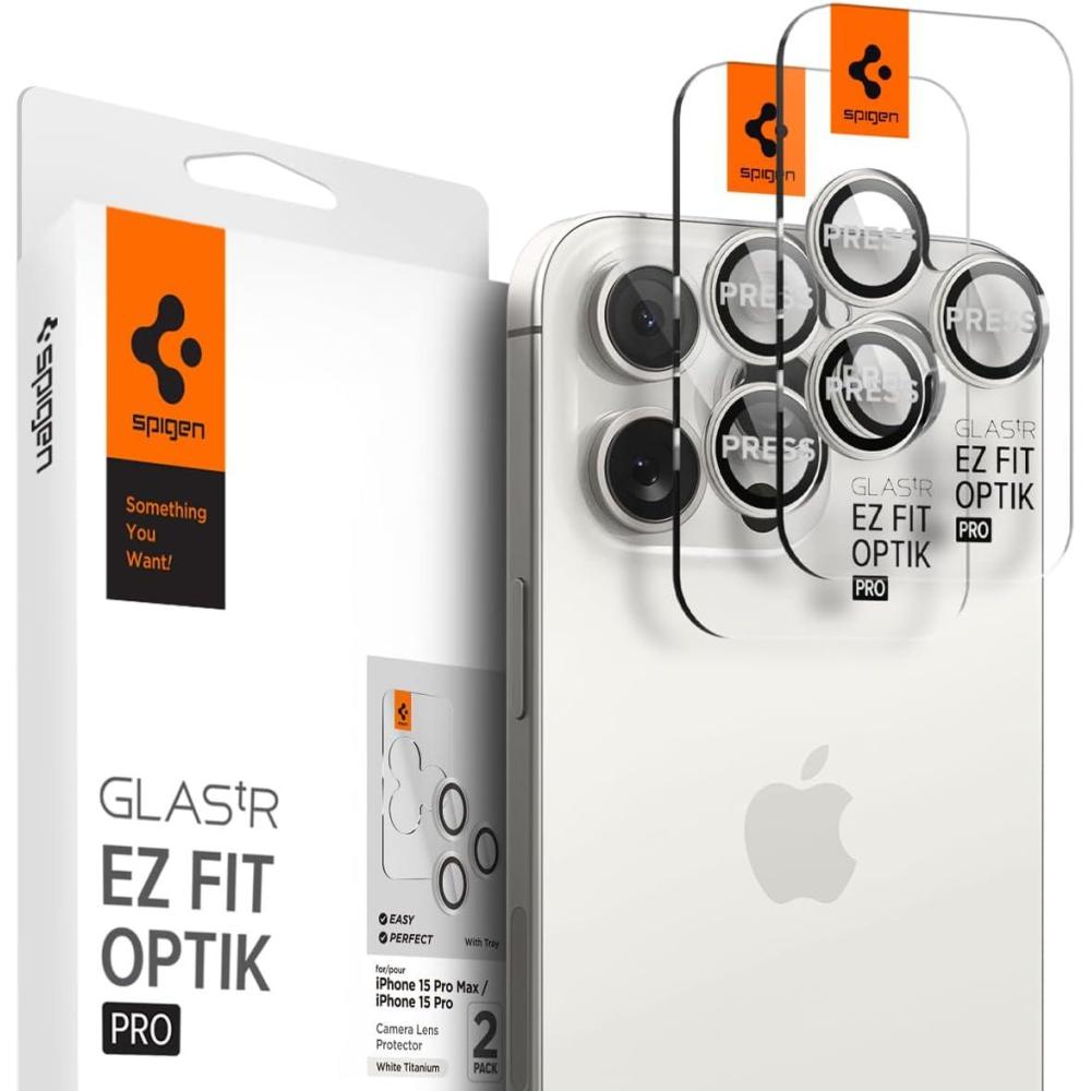 imageSpigen Camera Lens Screen Protector GlasTR EZ Fit Optik Pro Designed for iPhone 16 Pro MaxiPhone 16 ProiPhone 15 Pro MaxiPhone 15 Pro Case Friendly  Natural Titanium 2 PackWhite Titanium