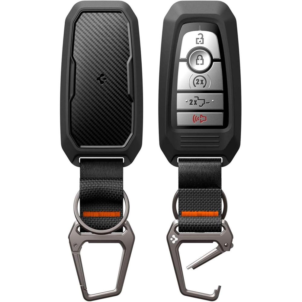 imageSpigen Rugged Armor Key Fob Cover with Carabiner amp Keychain Designed for Ford F150 Explorer Expedition Maverick Escape Bronco Mustang Fusion Lincoln 345 Button Smart Key FobsFord