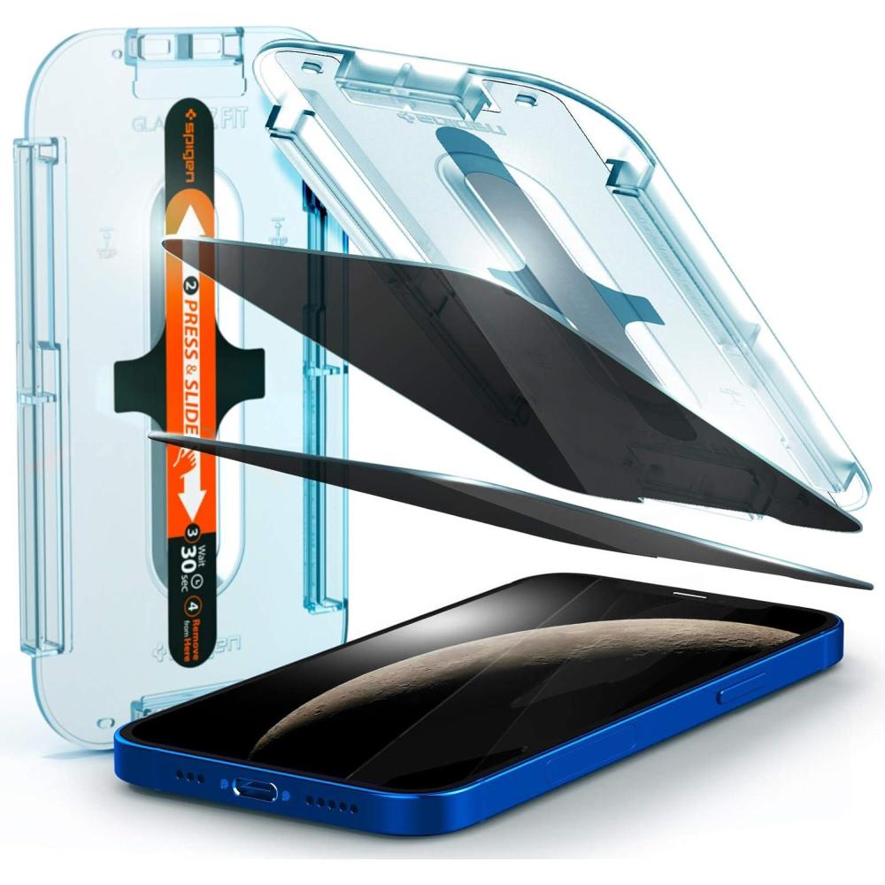 imageSpigen Tempered Glass Screen Protector GlasTR EZ FIT  Privacy Designed for iPhone 12  iPhone 12 Pro  2 Pack