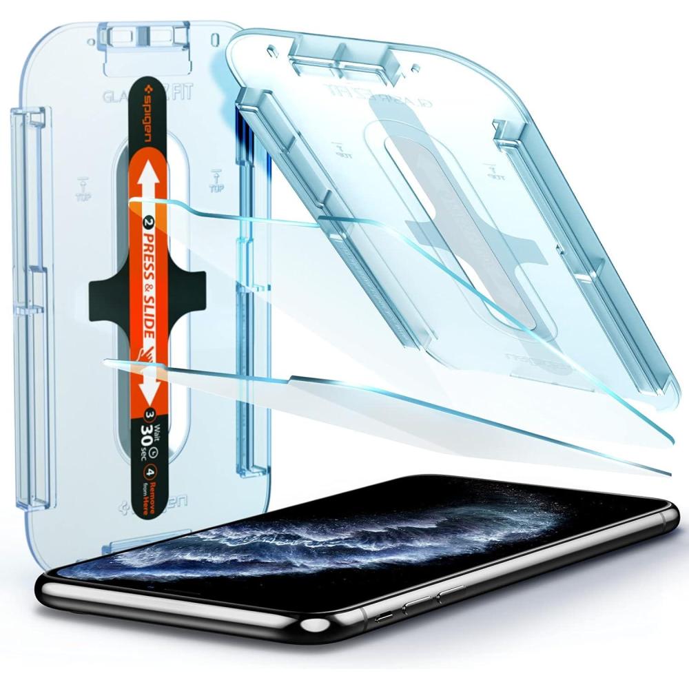 imageSpigen Tempered Glass Screen Protector GlasTR EZ FIT designed for iPhone 11 Pro Screen Protector iPhone XsiPhone X 58 inch Case Friendly 2 Pack