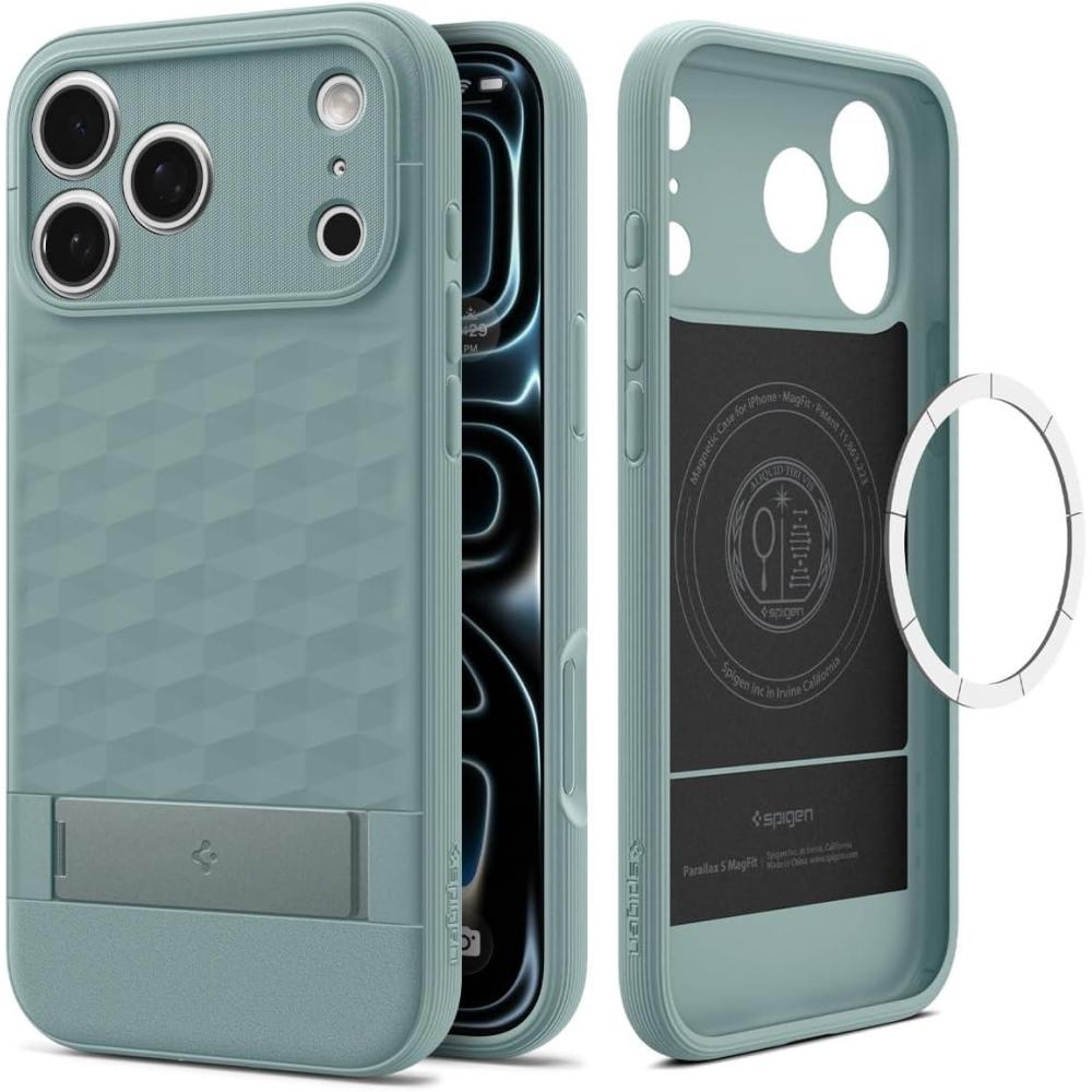 imageSpigen for iPhone 17 Pro Max Case Parallax S MagFit TPU Covered Camera Control Kickstand Compatible with MagSafe Sage GreenSage Green