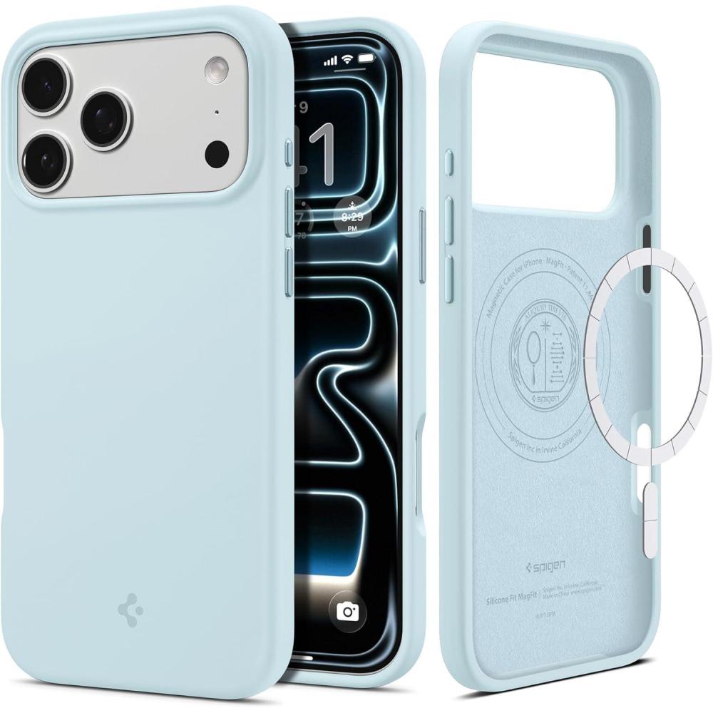 imageSpigen for iPhone 17 Pro Max Case Silicone Fit MagFit Compatible with MagSafe  StoneMute Blue