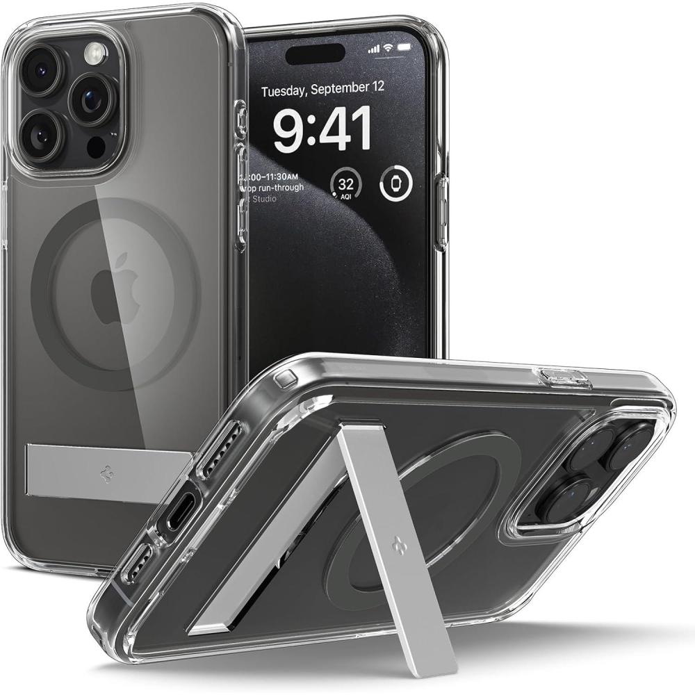 imageSpigen for iPhone 17 Pro Max Case Ultra Hybrid S MagFit TPU Covered Camera Control Kickstand Compatible with MagSafe Clear WhiteGraphite