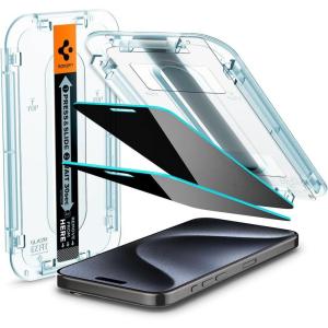 Spigen AluminaCore Tempered Glass Screen Protector [Glas.tR EZ Fit – Privacy] designed for iPhone 17 Pro | iPhone 17 | iPhone 16 Pro [2 Pack] 9H+ Hardness, Aluminum-Enhanced Durability | Tempered Glass, Privacy(iPhone 15 Pro)