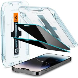Spigen AluminaCore Tempered Glass Screen Protector [Glas.tR EZ Fit – Privacy] designed for iPhone 17 Pro | iPhone 17 | iPhone 16 Pro [2 Pack] 9H+ Hardness, Aluminum-Enhanced Durability | Tempered Glass, Privacy(iPhone 14 Pro)