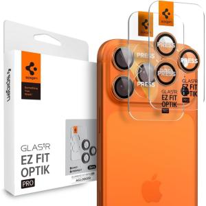 Spigen Camera Lens Screen Protector [GlasTR EZ Fit Optik Pro] Designed for iPhone 16 Pro Max/iPhone 16 Pro/iPhone 15 Pro Max/iPhone 15 Pro [Case Friendly] – Natural Titanium [2 Pack](Cosmic Orange)