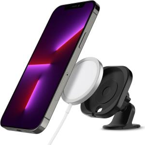 Spigen Mag Fit Phone Holder Dashboard Car Mount Designed for Magsafe Compatible iPhones (Charger Not Included) (Requires USB-C Car Charger)