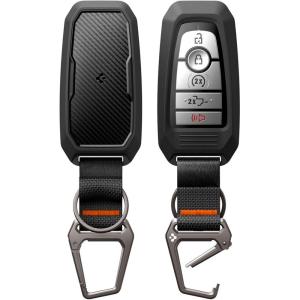 Spigen Rugged Armor Key Fob Cover with Carabiner & Keychain Designed for Ford F150, Explorer, Expedition, Maverick, Escape, Bronco, Mustang, Fusion, Lincoln 3/4/5 Button Smart Key Fobs(Ford)