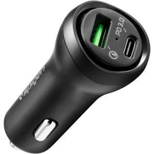 Spigen for USB C Car Charger, Essential 45W Dual Port Car Charger Fast Charge (PD 27W+Quick Charge18W) Compatible with iPhone 17 16 15 Pro Max iPad M4 M2 Galaxy Z Fold Flip S23 Ultra Note Pixel 10