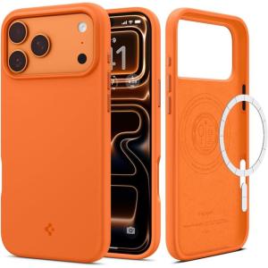 Spigen for iPhone 17 Pro Max Case, Silicone Fit MagFit [Compatible with MagSafe] – Stone(Cosmic Orange)