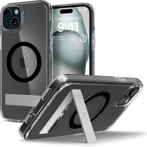 Spigen for iPhone 17 Pro Max Case, Ultra Hybrid S MagFit [TPU Covered Camera Control] [Kickstand] [Compatible with MagSafe] – Clear White(Black)