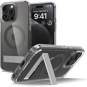 Spigen for iPhone 17 Pro Max Case, Ultra Hybrid S MagFit [TPU Covered Camera Control] [Kickstand] [Compatible with MagSafe] – Clear White(Graphite)