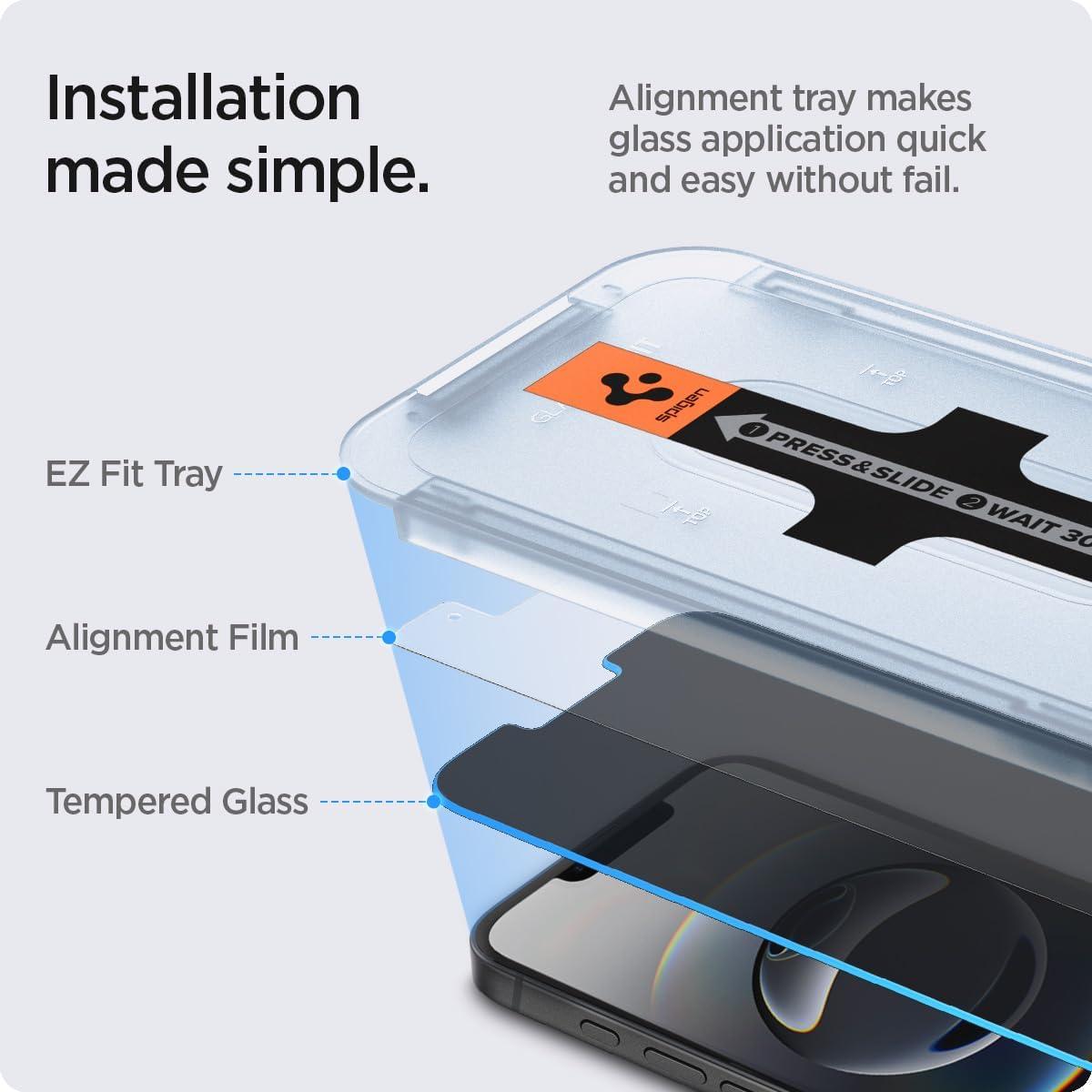 imageSpigen Tempered Glass Screen Protector GlasTR EZ FIT Privacy Designed for iPhone 16e iPhone 14 iPhone 13 ProiPhone 13