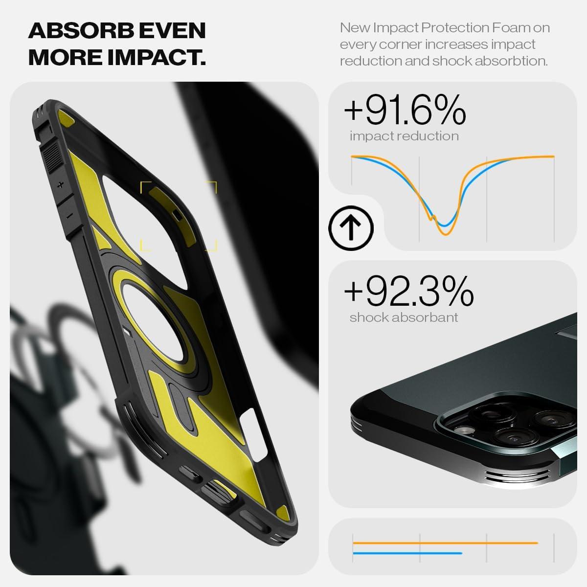 imageSpigen for iPhone 16 Case Tough Armor Ai MagFit Compatible with Magsafe Kickstand MilitaryGrade Protection BlackAbyss Green