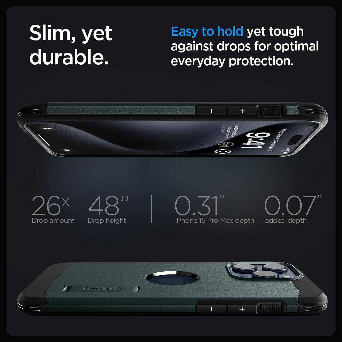 imageSpigen for iPhone 16 Case Tough Armor Ai MagFit Compatible with Magsafe Kickstand MilitaryGrade Protection BlackAbyss Green