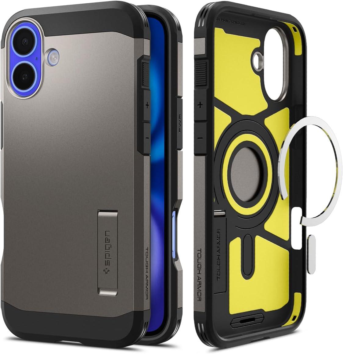 imageSpigen for iPhone 16 Case Tough Armor Ai MagFit Compatible with Magsafe Kickstand MilitaryGrade Protection BlackGunmetal
