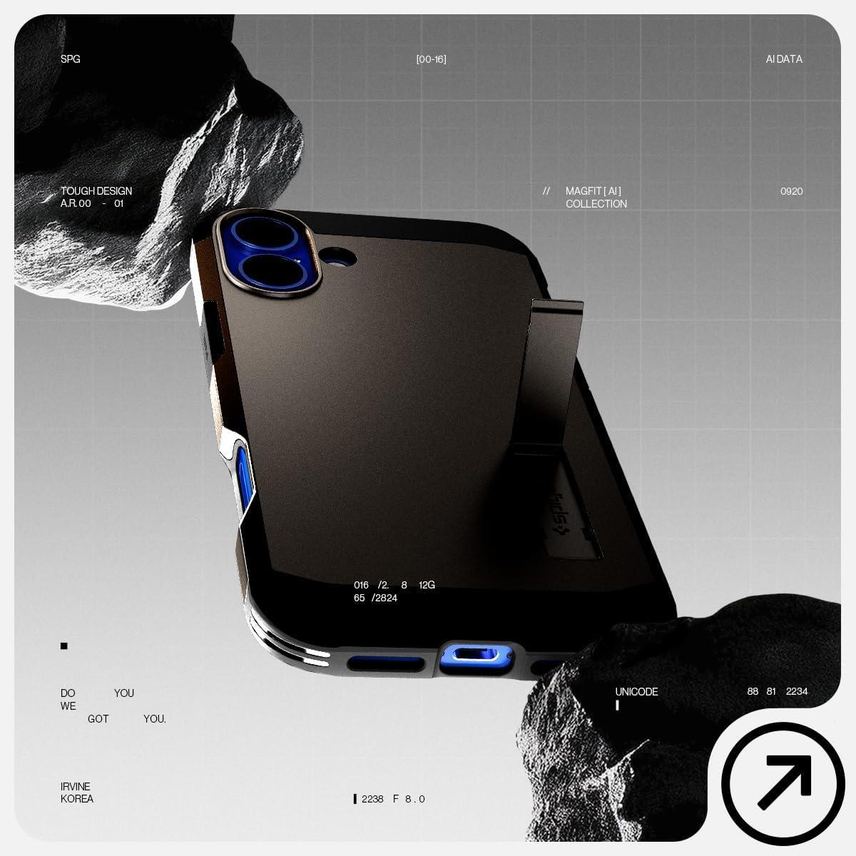 imageSpigen for iPhone 16 Case Tough Armor Ai MagFit Compatible with Magsafe Kickstand MilitaryGrade Protection BlackGunmetal