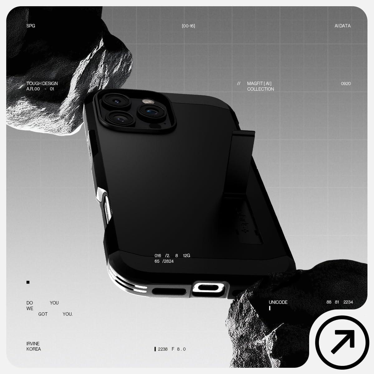 imageSpigen for iPhone 16 Case Tough Armor Ai MagFit Compatible with Magsafe Kickstand MilitaryGrade Protection BlackGunmetal