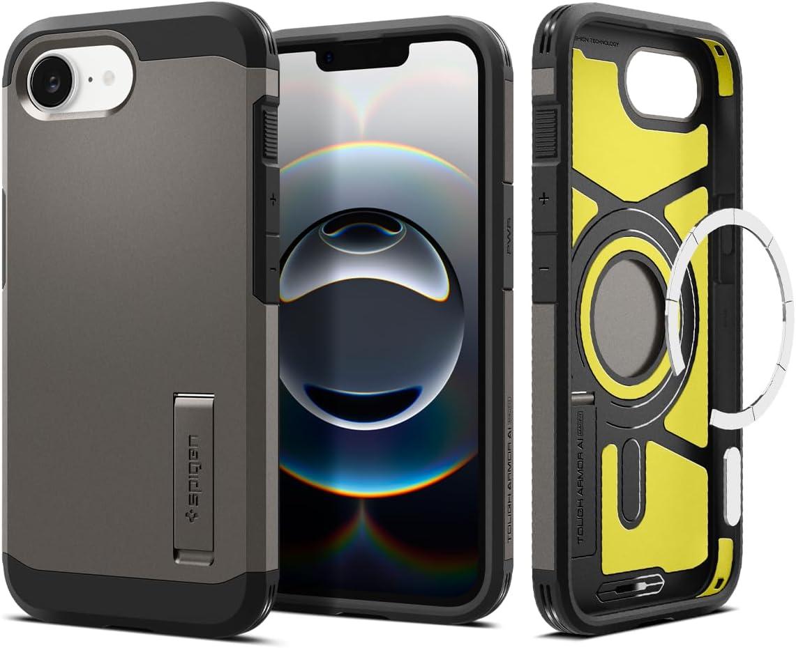 imageSpigen for iPhone 16 Case Tough Armor Ai MagFit Compatible with Magsafe Kickstand MilitaryGrade Protection BlackGunmetal