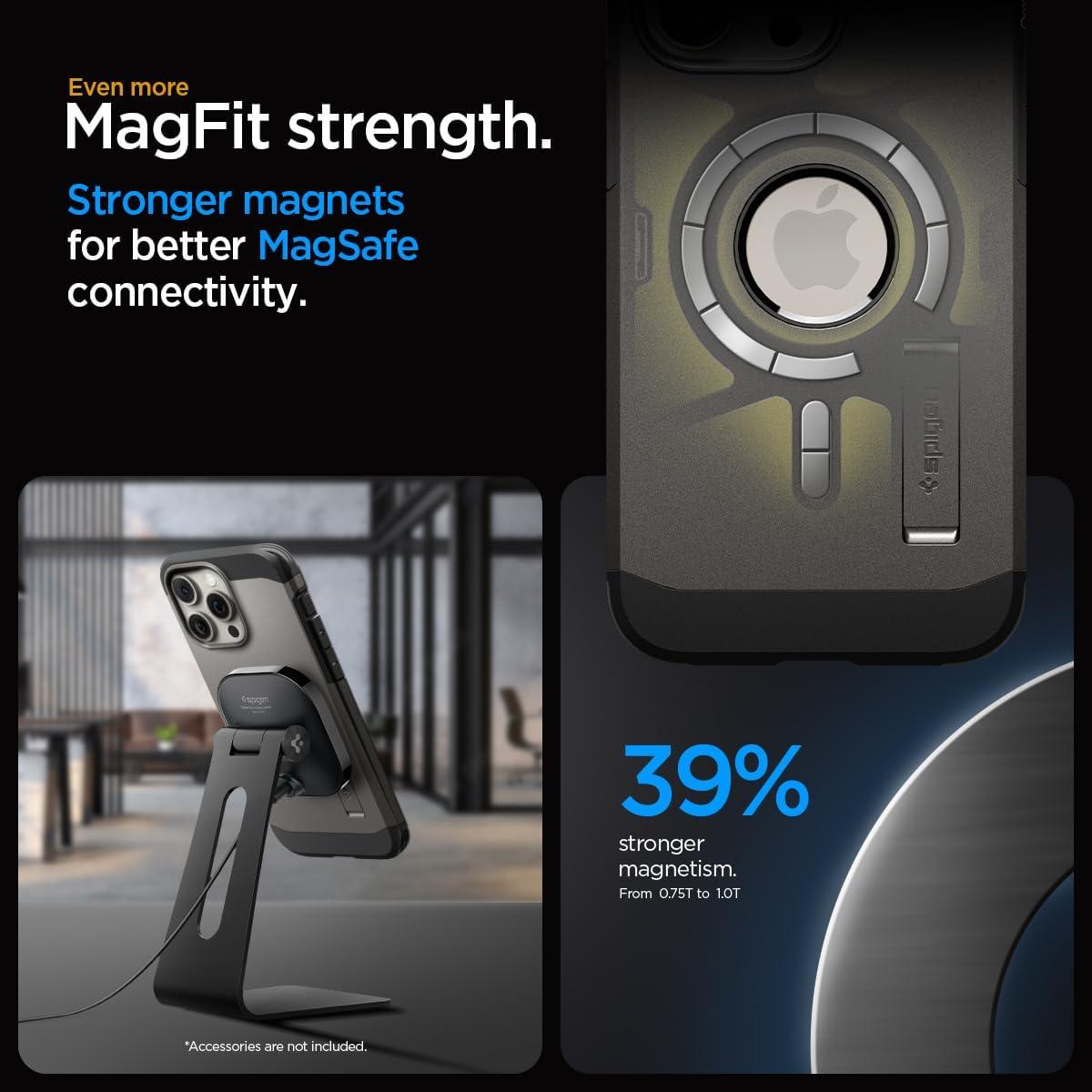 imageSpigen for iPhone 16 Case Tough Armor Ai MagFit Compatible with Magsafe Kickstand MilitaryGrade Protection BlackGunmetal