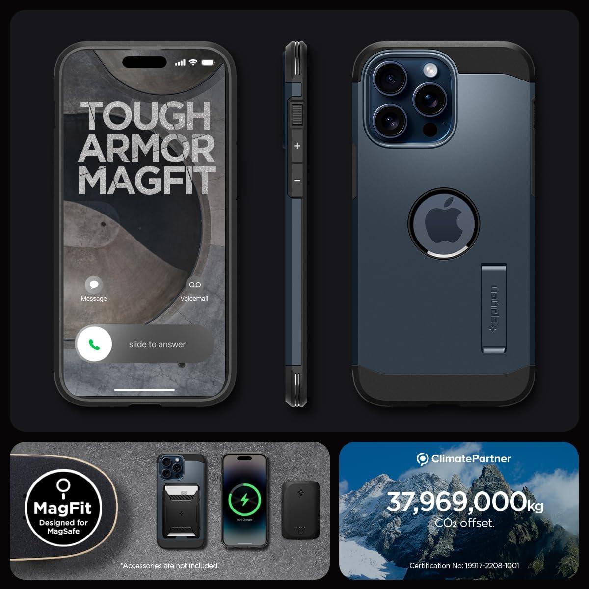 imageSpigen for iPhone 16 Case Tough Armor Ai MagFit Compatible with Magsafe Kickstand MilitaryGrade Protection BlackMetal Slate