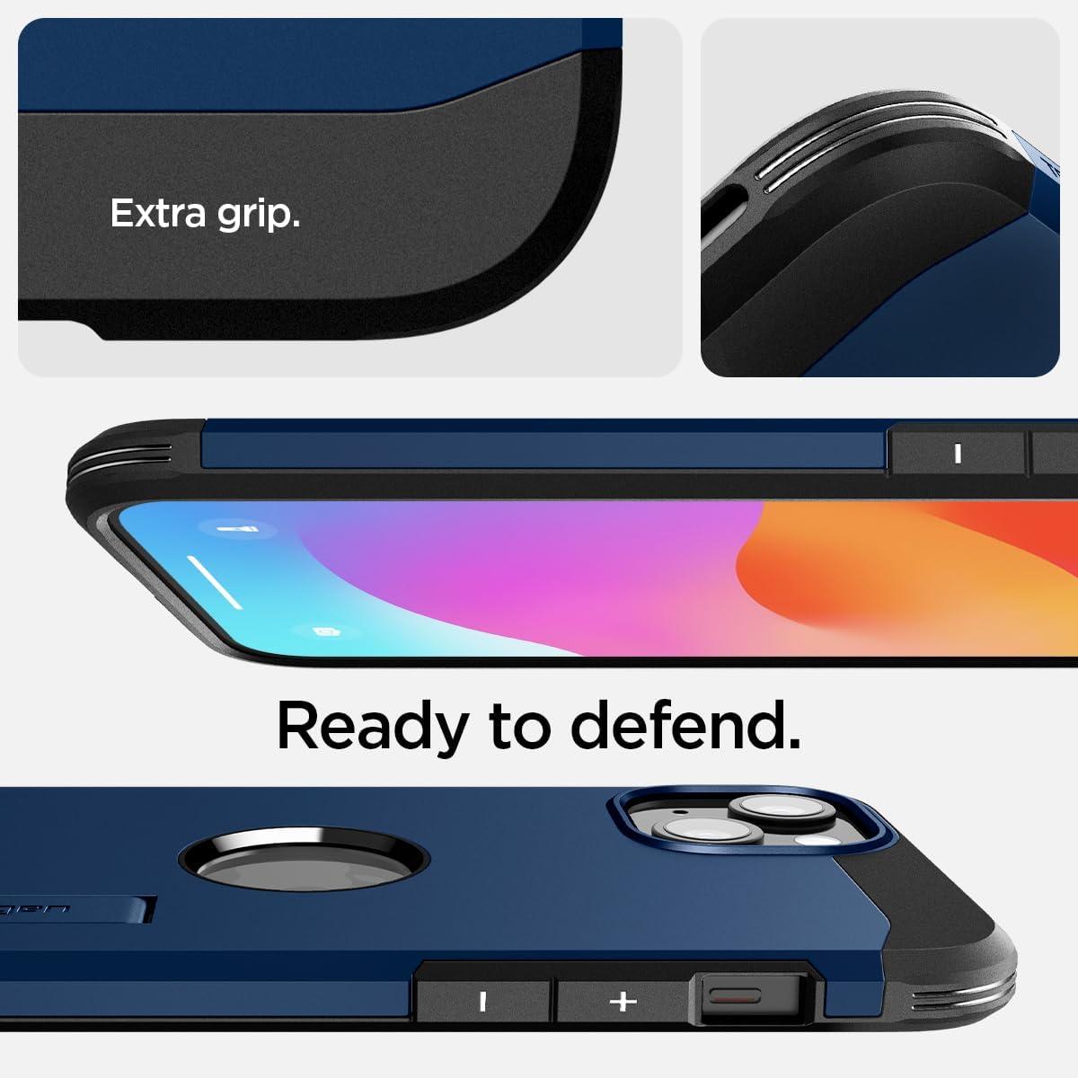 imageSpigen for iPhone 16 Case Tough Armor Ai MagFit Compatible with Magsafe Kickstand MilitaryGrade Protection BlackNavy Blue