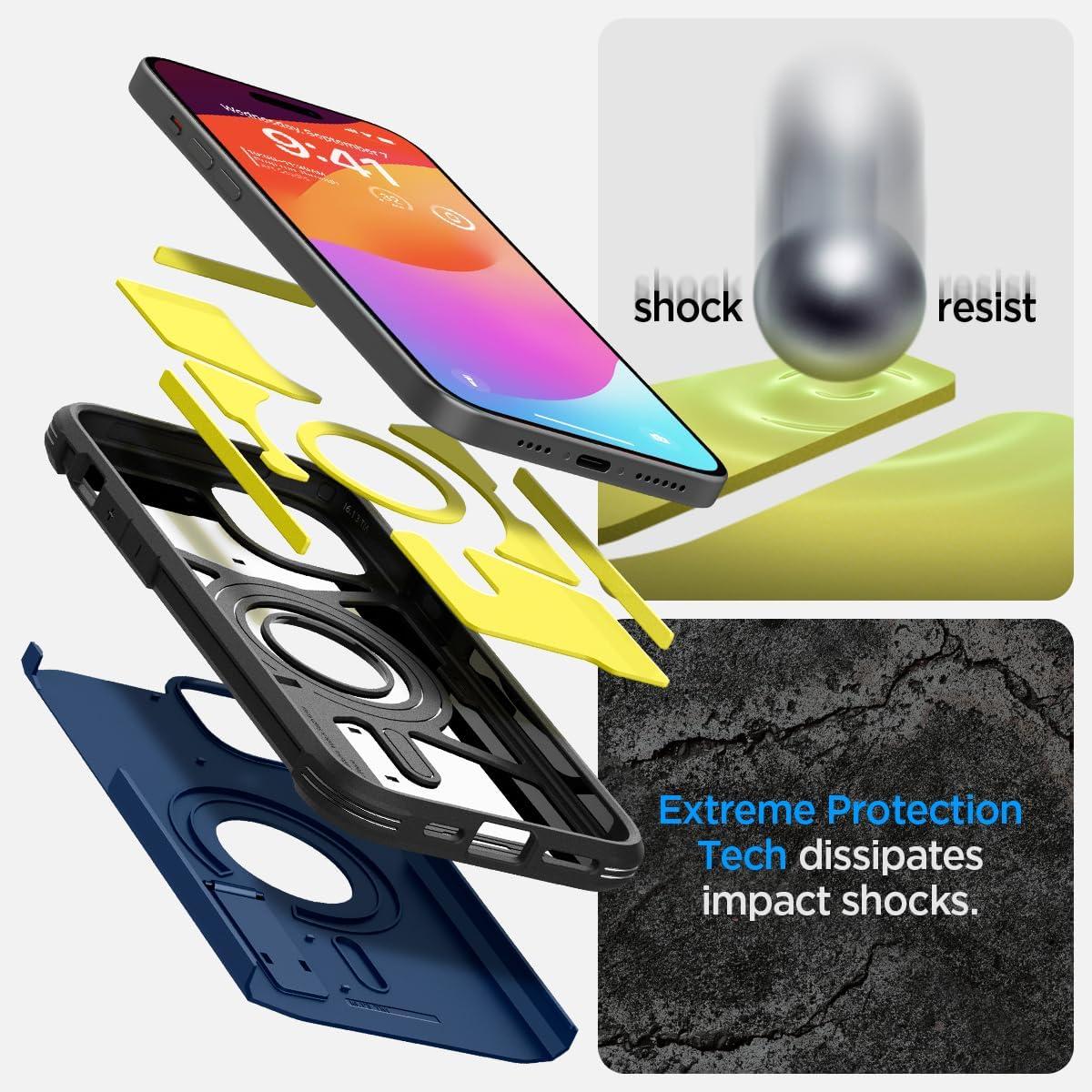 imageSpigen for iPhone 16 Case Tough Armor Ai MagFit Compatible with Magsafe Kickstand MilitaryGrade Protection BlackNavy Blue