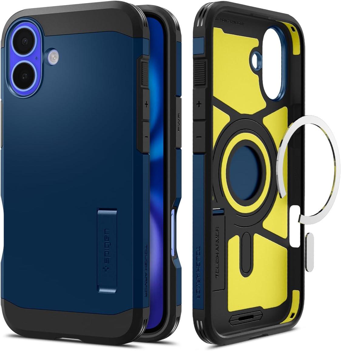 imageSpigen for iPhone 16 Case Tough Armor Ai MagFit Compatible with Magsafe Kickstand MilitaryGrade Protection BlackNavy Blue