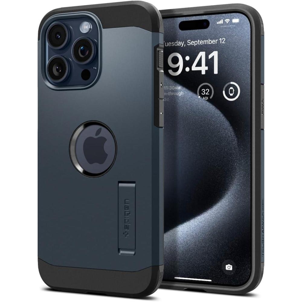 imageSpigen for iPhone 16 Case Tough Armor Ai MagFit Compatible with Magsafe Kickstand MilitaryGrade Protection BlackMetal Slate