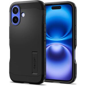 Spigen Tough Armor (Ai) Designed for iPhone 16 Case [NOT Compatible with MagSafe] [Kickstand] [Military-Grade Protection] – Black(Black)