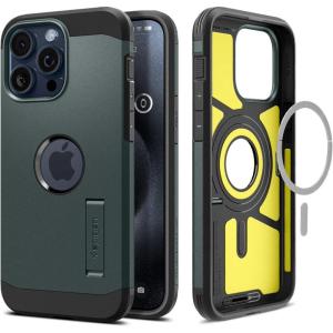 Spigen for iPhone 16 Case, Tough Armor (Ai) MagFit [Compatible with Magsafe] [Kickstand] [Military-Grade Protection] – Black(Abyss Green)