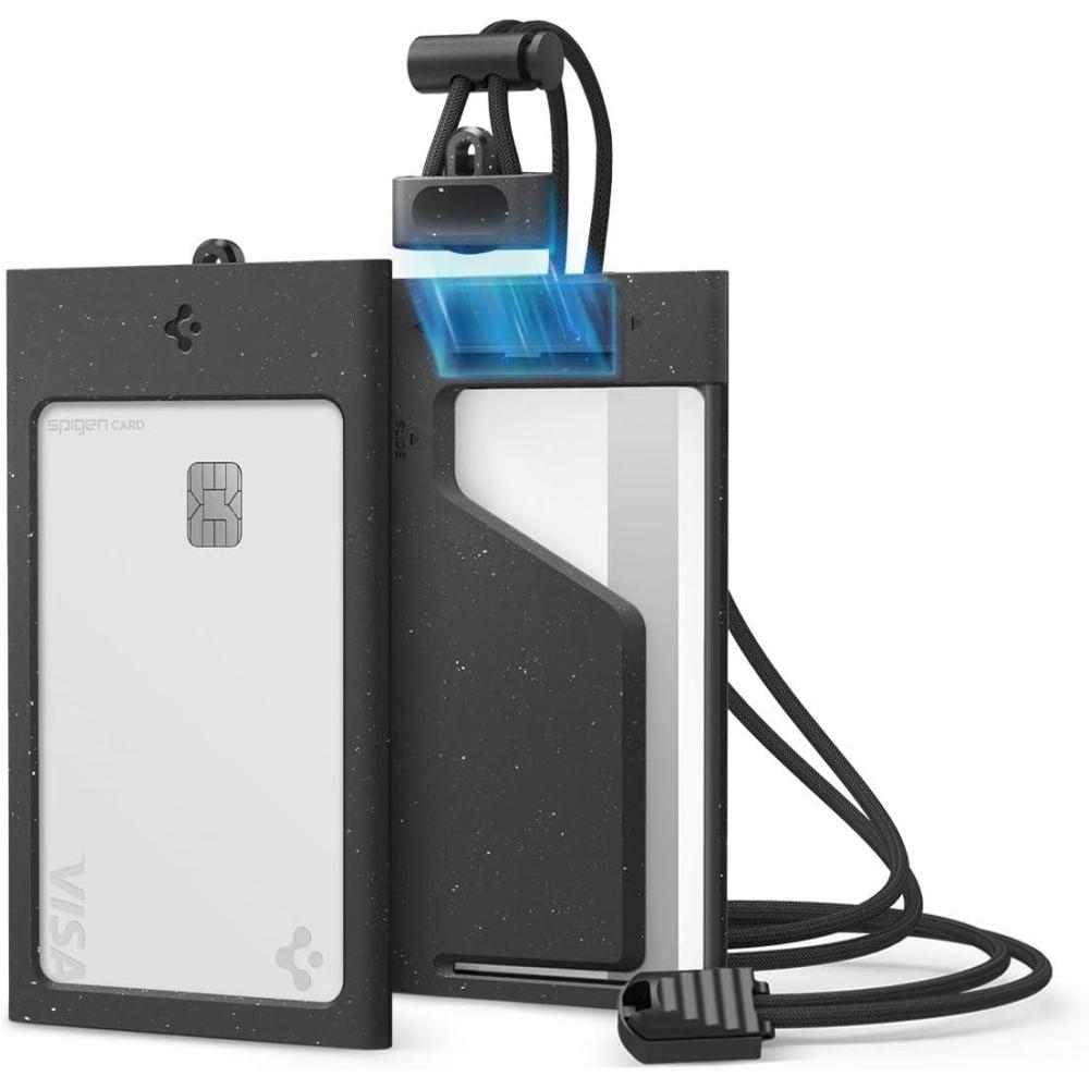 imageSpigen Life ID Badge Holder Card Wallet with Magnetic Attach and Slide Polycarbonate Durable 2Card Secure ID Badge Holder with MagSlide Tech Dune BeigeBlack