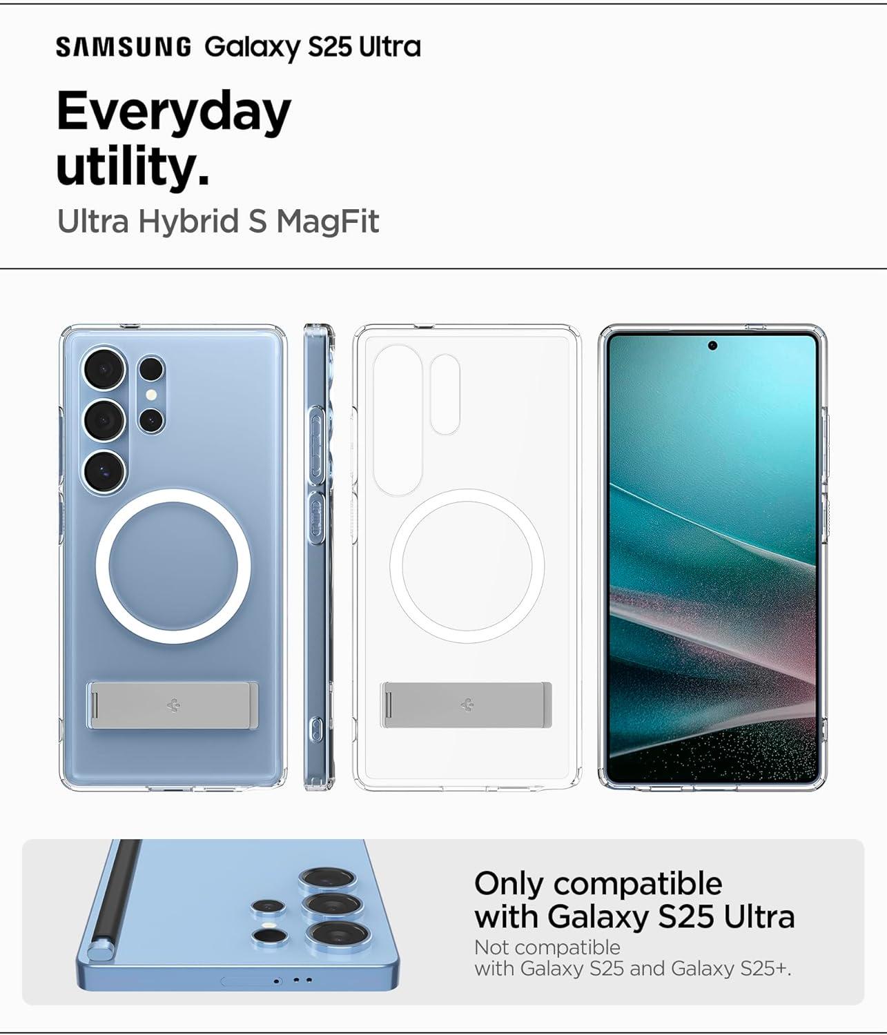 imageSpigen Ultra Hybrid S MagFit Designed for Galaxy S25 Plus Case Kickstand Fast Wireless Charging 2025 Clear WhiteClear White