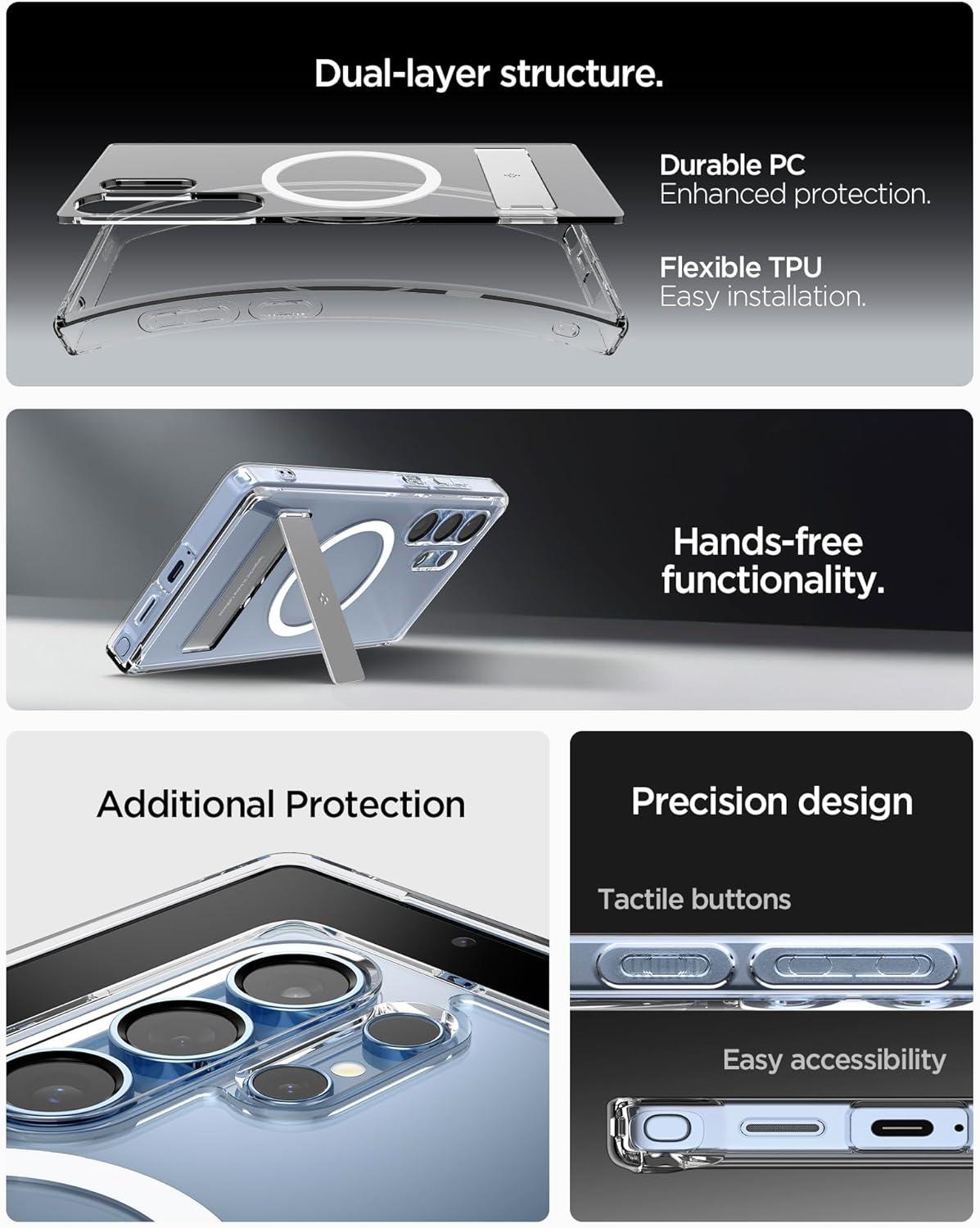 imageSpigen Ultra Hybrid S MagFit Designed for Galaxy S25 Plus Case Kickstand Fast Wireless Charging 2025 Clear WhiteClear White