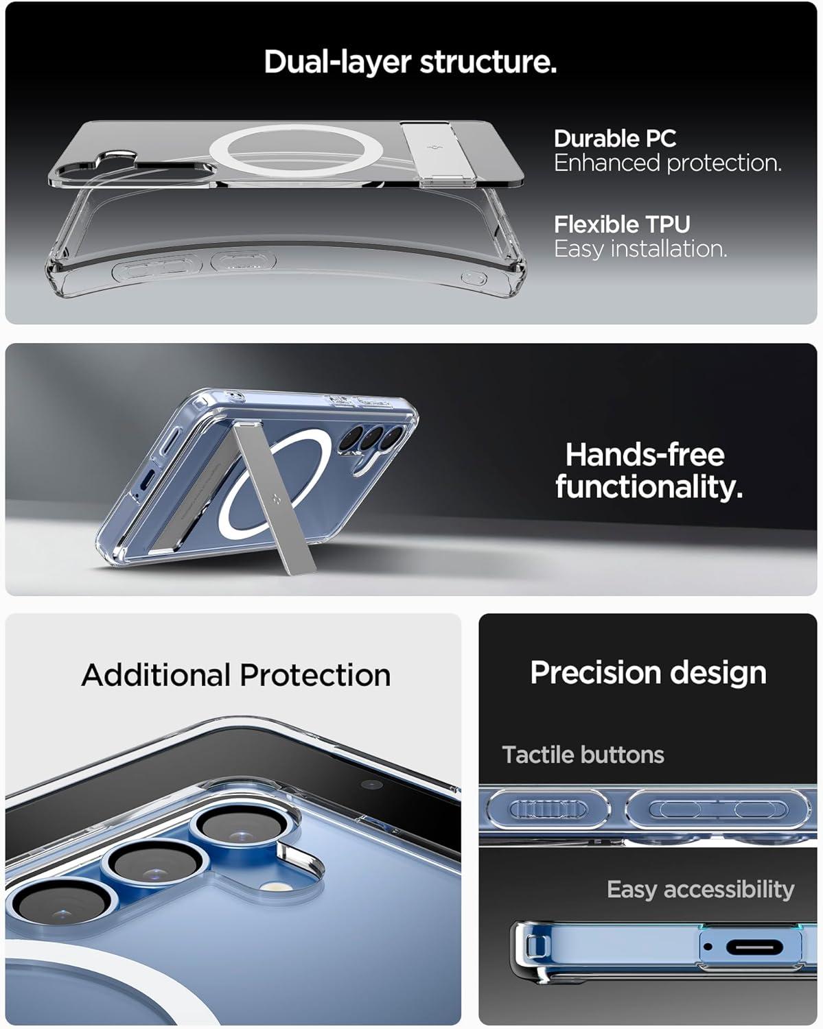 imageSpigen Ultra Hybrid S MagFit Designed for Galaxy S25 Plus Case Kickstand Fast Wireless Charging 2025 Clear WhiteClear White