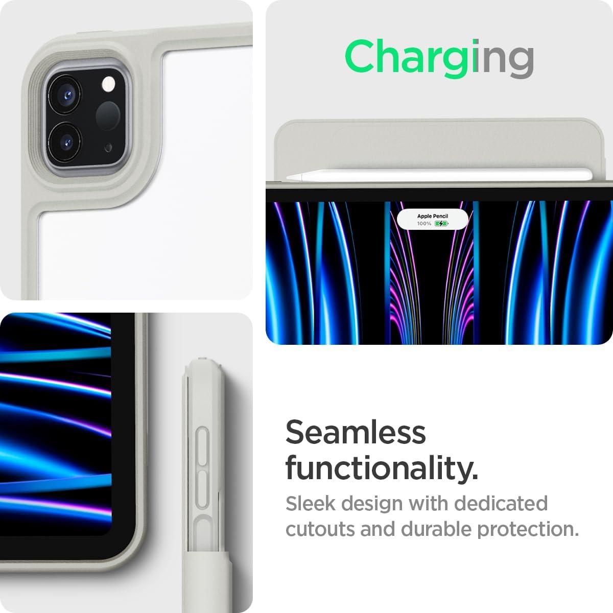 imageSpigen for iPad Pro 129 inch Case M2 6th Generation 2022 5th Generation 2021 AirSkin Pro OneTap with Detachable Magnetic Cover Transparent Back with Magnet and Pencil Holder GrayGray