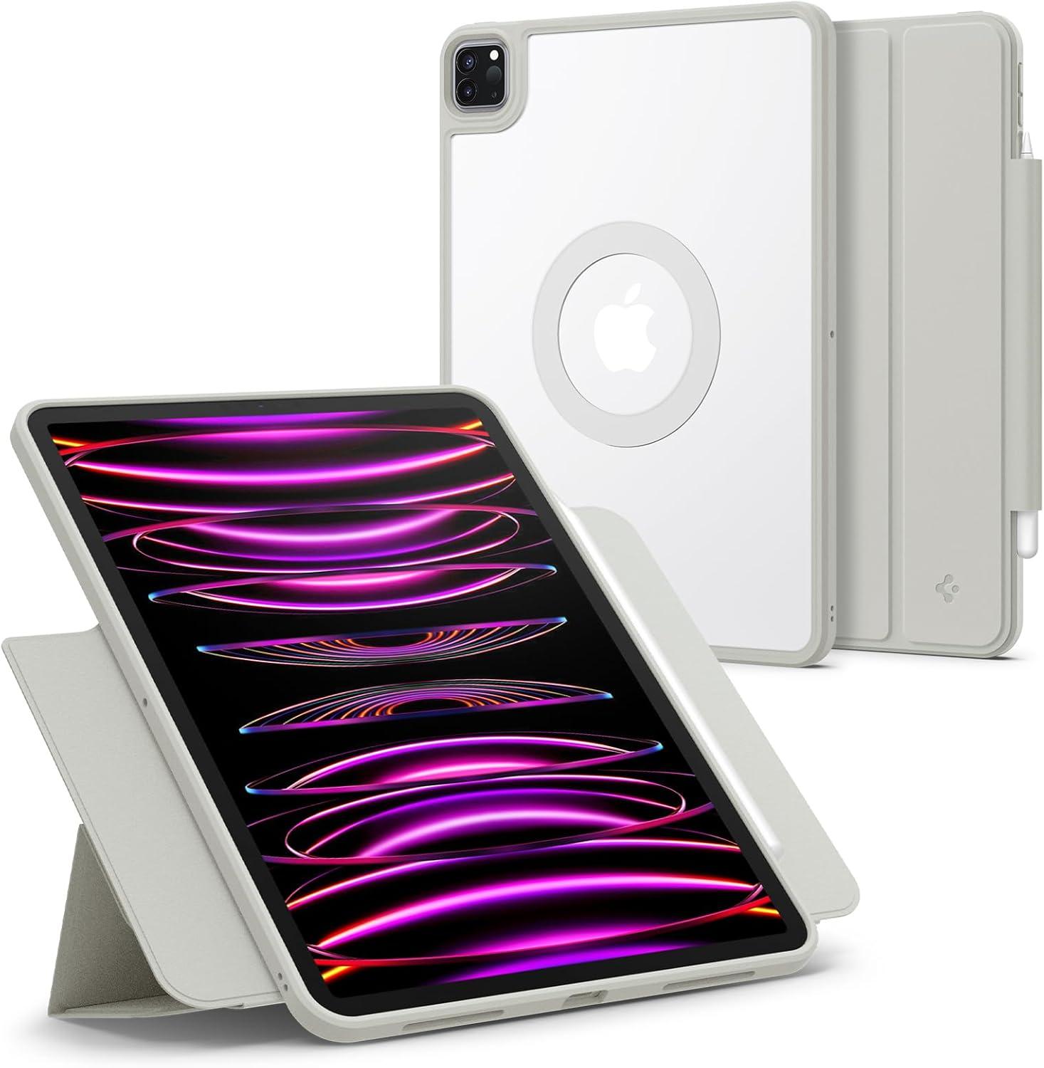 imageSpigen for iPad Pro 129 inch Case M2 6th Generation 2022 5th Generation 2021 AirSkin Pro OneTap with Detachable Magnetic Cover Transparent Back with Magnet and Pencil Holder GrayGray