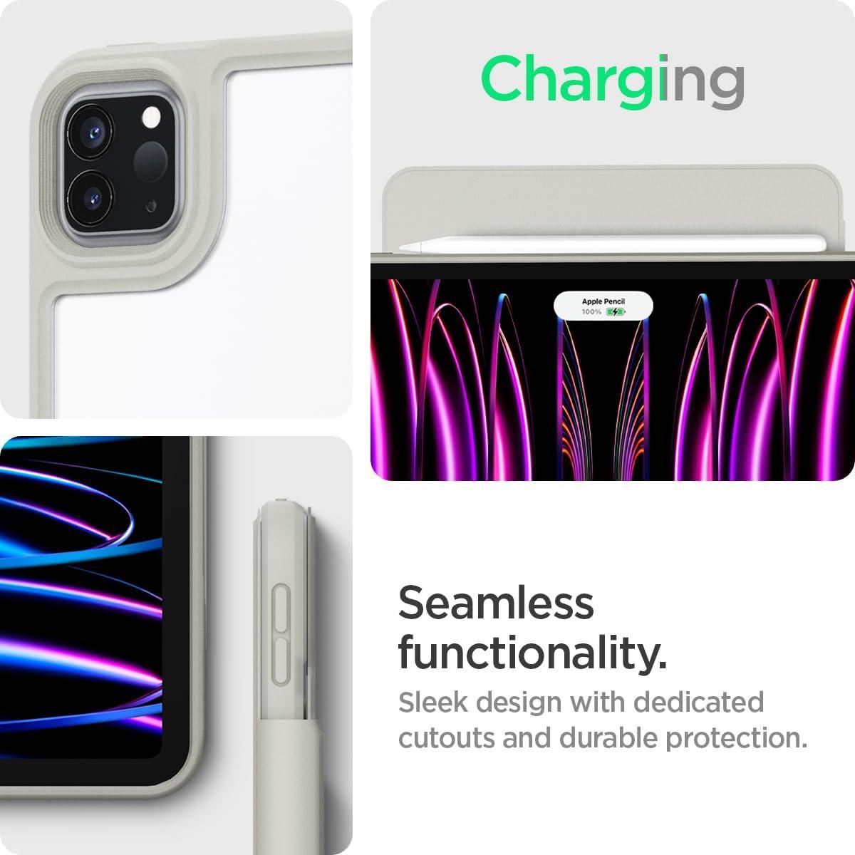 imageSpigen for iPad Pro 129 inch Case M2 6th Generation 2022 5th Generation 2021 AirSkin Pro OneTap with Detachable Magnetic Cover Transparent Back with Magnet and Pencil Holder GrayGray