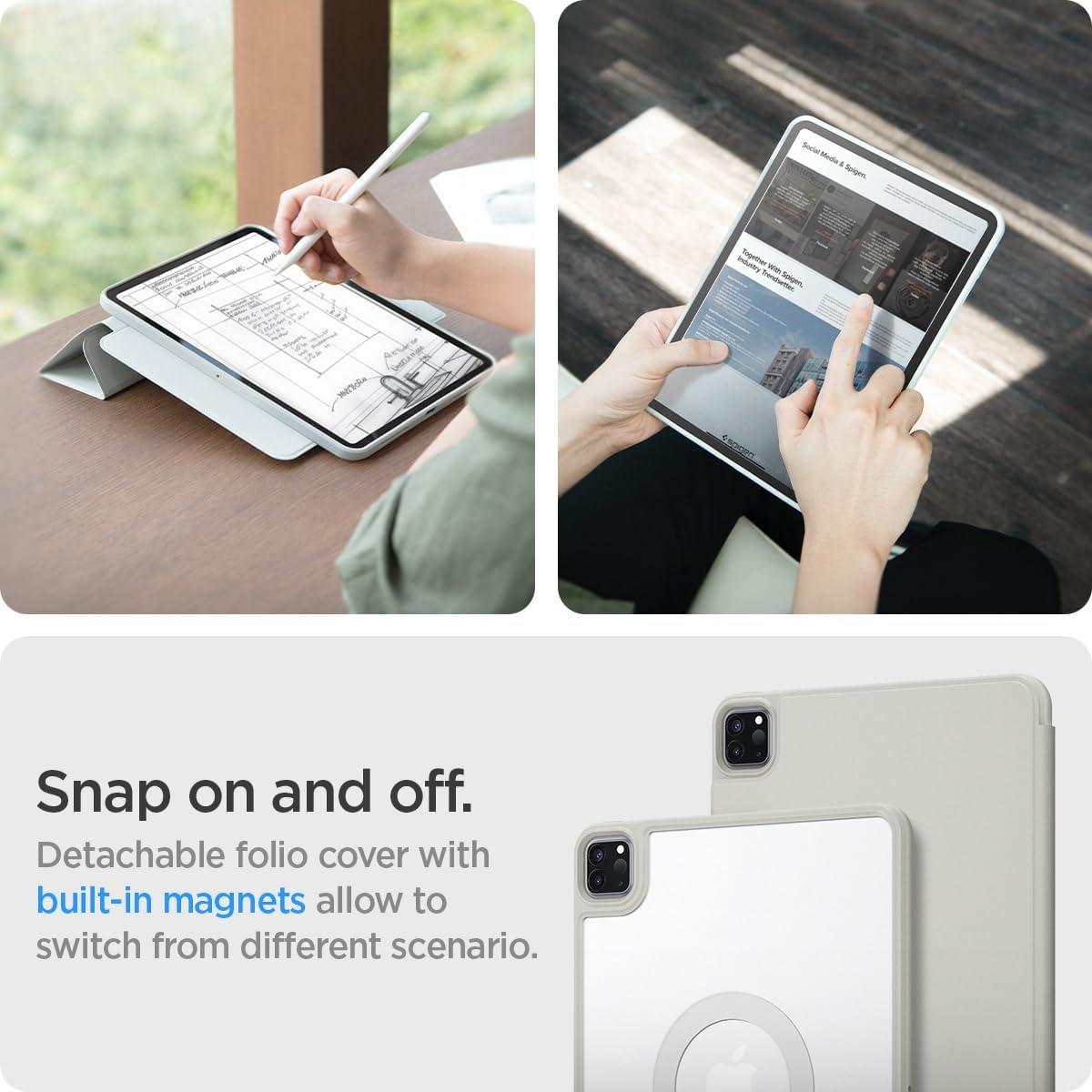 imageSpigen for iPad Pro 129 inch Case M2 6th Generation 2022 5th Generation 2021 AirSkin Pro OneTap with Detachable Magnetic Cover Transparent Back with Magnet and Pencil Holder GrayGray