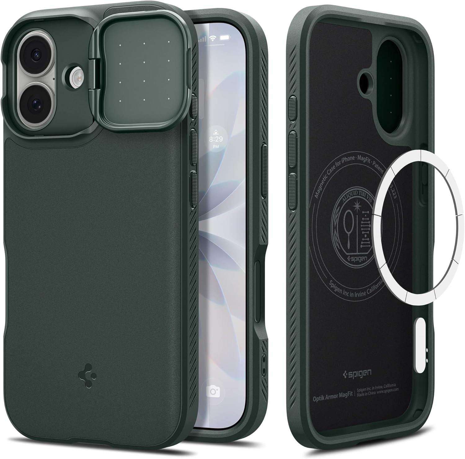 imageSpigen for iPhone 17 Case Optik Armor MagFit TPU Covered Camera Control Camera CoverKickstand Compatible with MagSafe Abyss GreenAbyss Green