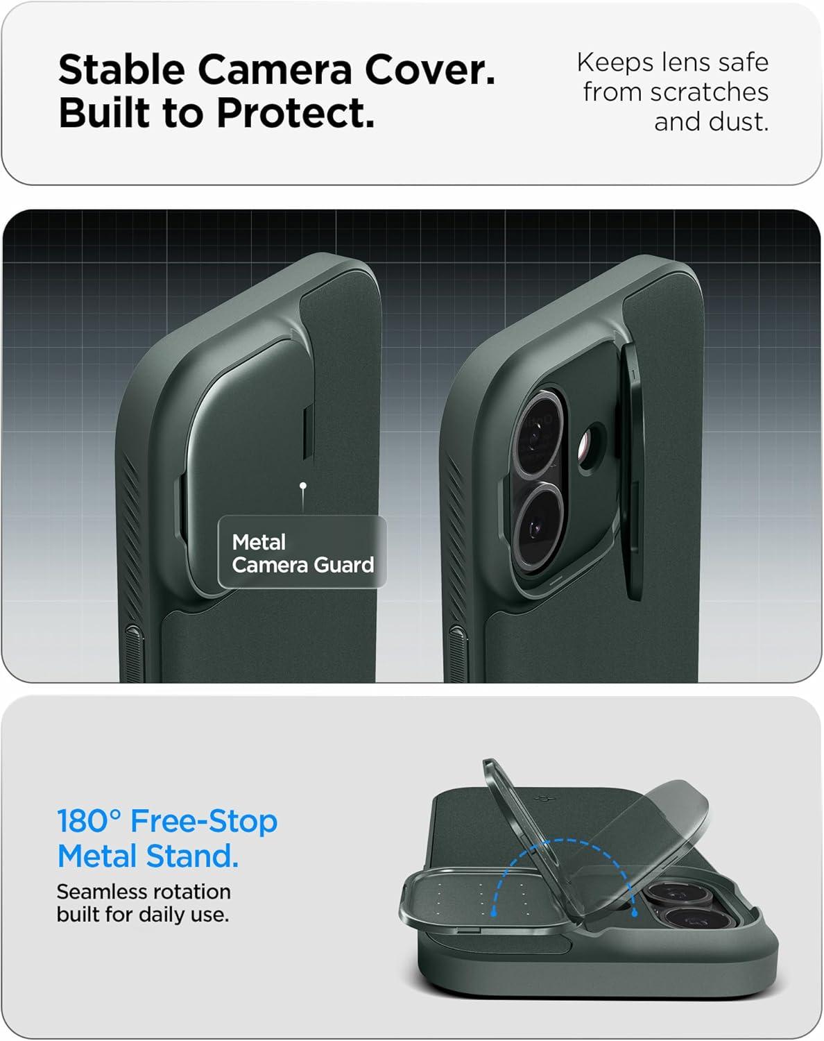 imageSpigen for iPhone 17 Case Optik Armor MagFit TPU Covered Camera Control Camera CoverKickstand Compatible with MagSafe Abyss GreenAbyss Green