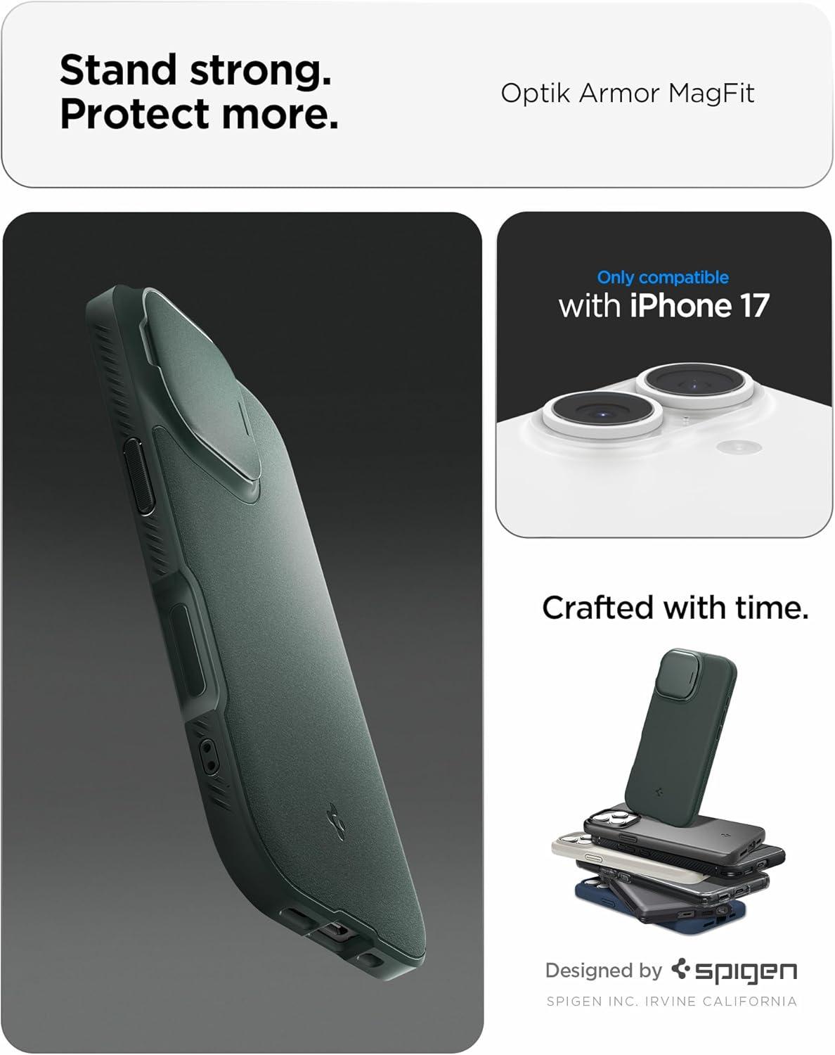 imageSpigen for iPhone 17 Case Optik Armor MagFit TPU Covered Camera Control Camera CoverKickstand Compatible with MagSafe Abyss GreenAbyss Green