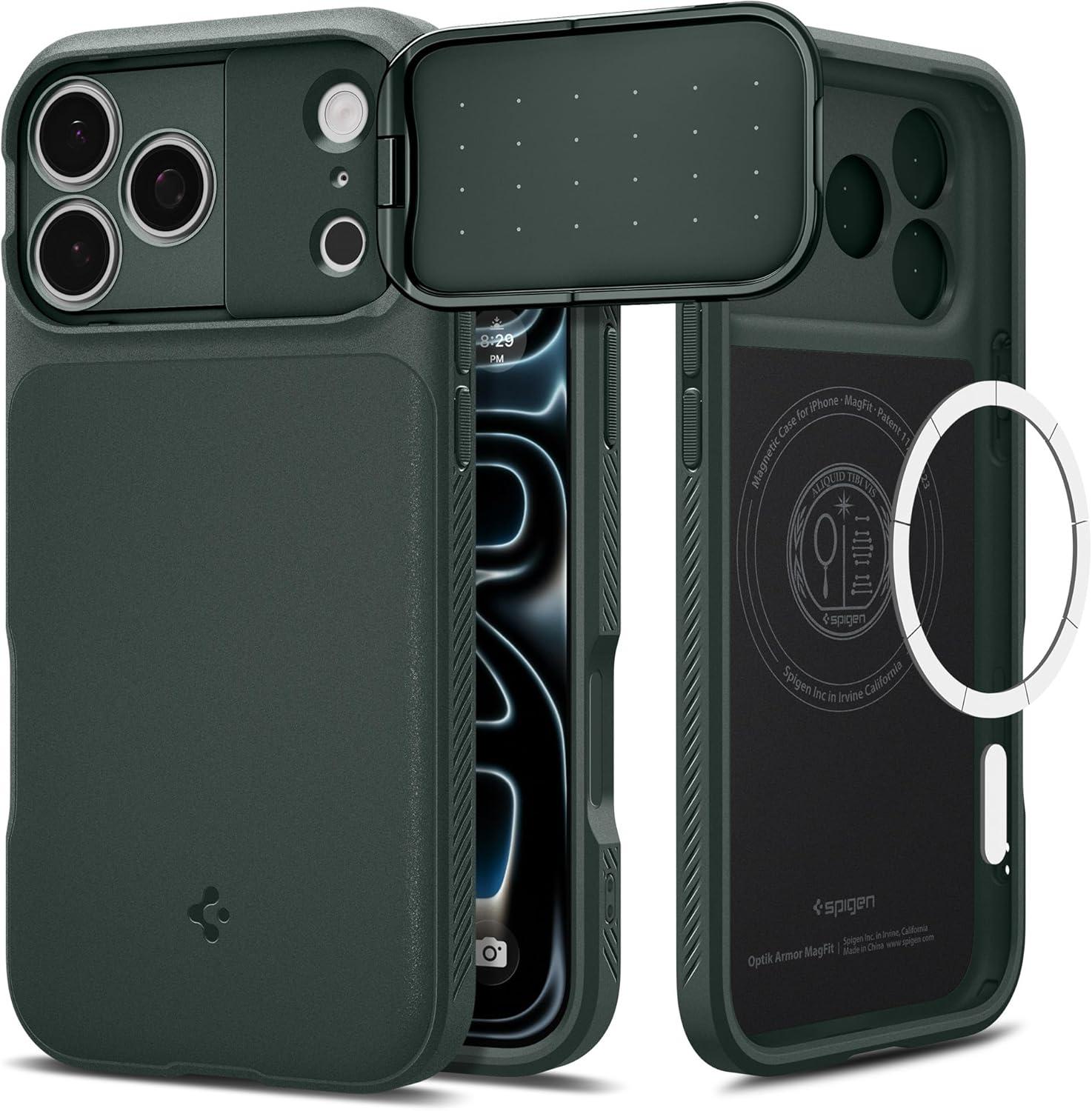 imageSpigen for iPhone 17 Case Optik Armor MagFit TPU Covered Camera Control Camera CoverKickstand Compatible with MagSafe Abyss GreenAbyss Green