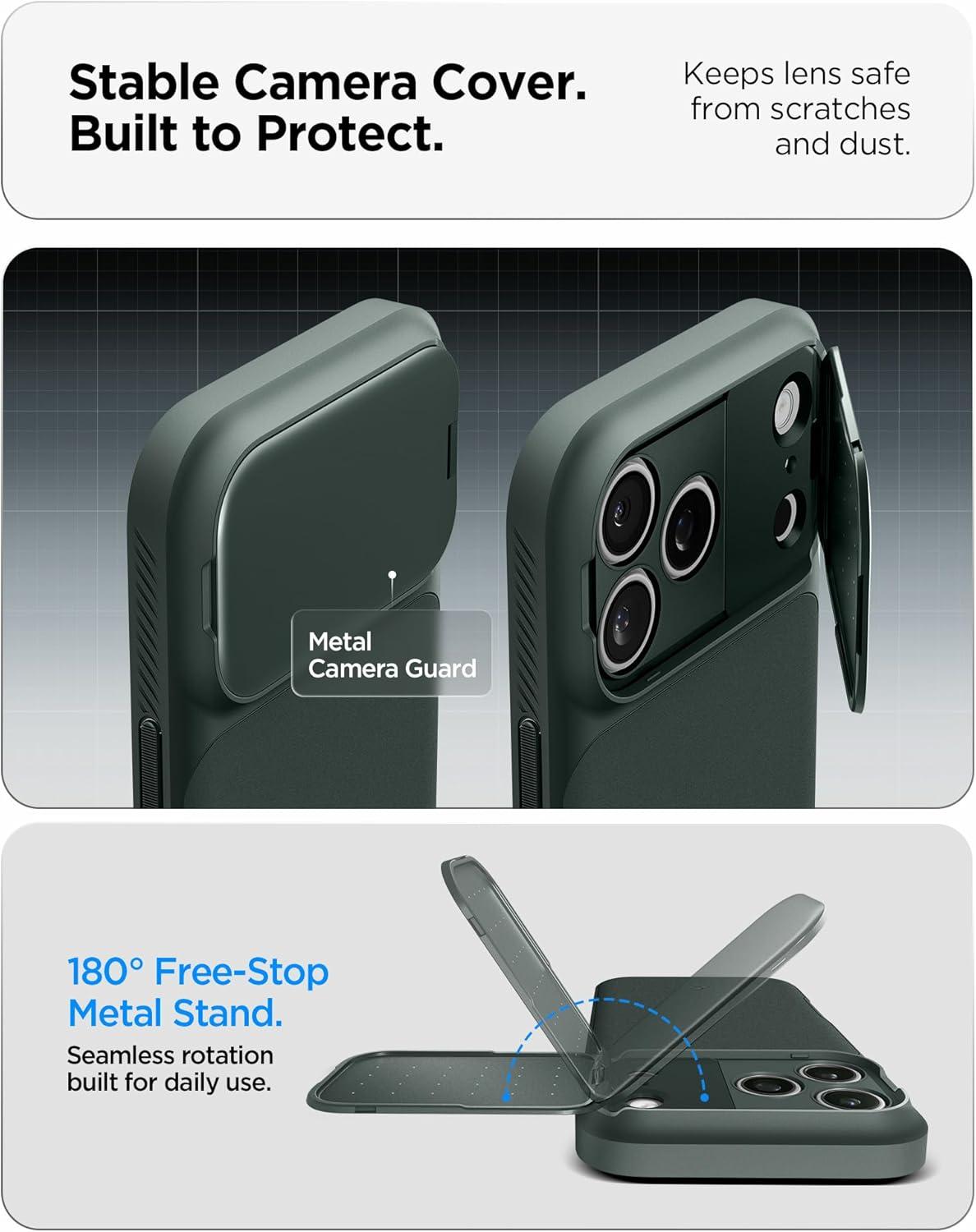 imageSpigen for iPhone 17 Case Optik Armor MagFit TPU Covered Camera Control Camera CoverKickstand Compatible with MagSafe Abyss GreenAbyss Green