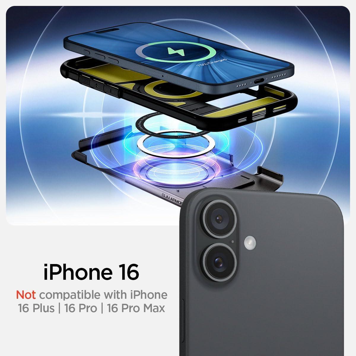 imageSpigen Slim Armor MagFit Designed for iPhone 16 Case 2024 MilitaryGrade Protection Compatible with MagSafe Gunmetal