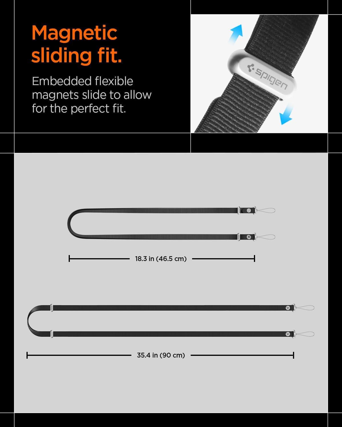 imageSpigen Adjustable Phone Lanyard Crossbody amp Neck Strap for Phone Keys amp ID Magnetic Length Adjustment Hybrid Nylon Suede Universal Fit for Cases with Dual Leash Points Black