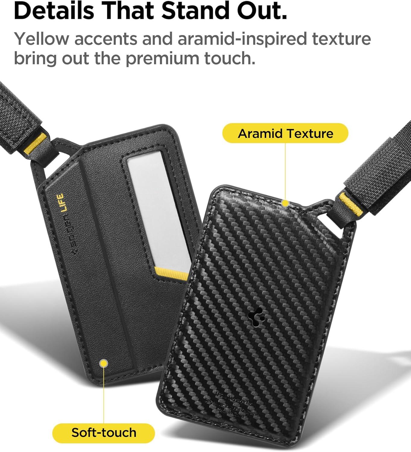 imageSpigen Life Luggage Tags Premium Velo Vegan Leather ID Label for Suitecase Travel Bag Accessories with Magnetic Closure Privacy Protection Design Durable Strap Black 1 PackBlack 1 Pack