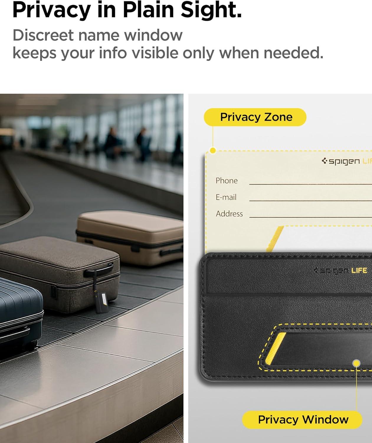 imageSpigen Life Luggage Tags Premium Velo Vegan Leather ID Label for Suitecase Travel Bag Accessories with Magnetic Closure Privacy Protection Design Durable Strap Black 1 PackBlack 1 Pack