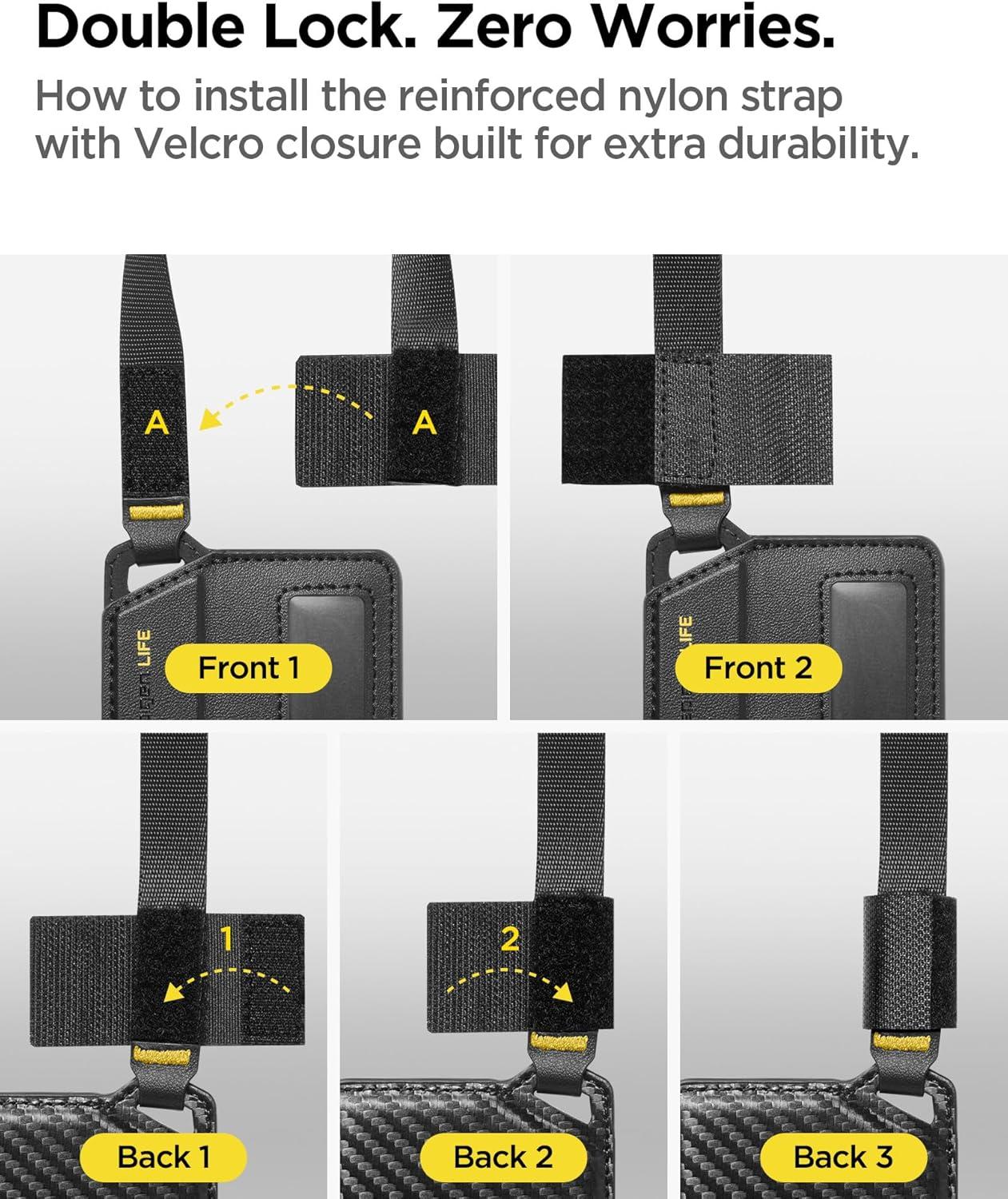 imageSpigen Life Luggage Tags Premium Velo Vegan Leather ID Label for Suitecase Travel Bag Accessories with Magnetic Closure Privacy Protection Design Durable Strap Black 1 PackBlack 2 Pack