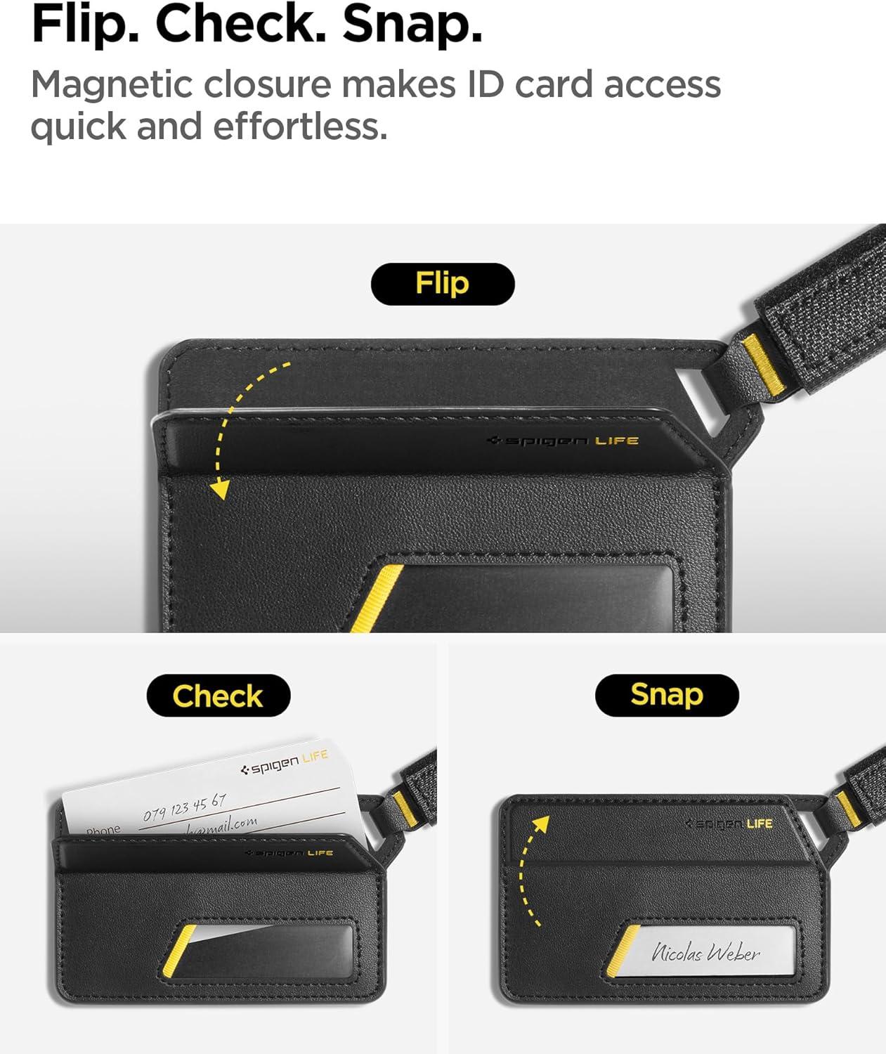 imageSpigen Life Luggage Tags Premium Velo Vegan Leather ID Label for Suitecase Travel Bag Accessories with Magnetic Closure Privacy Protection Design Durable Strap Black 1 PackBlack 2 Pack